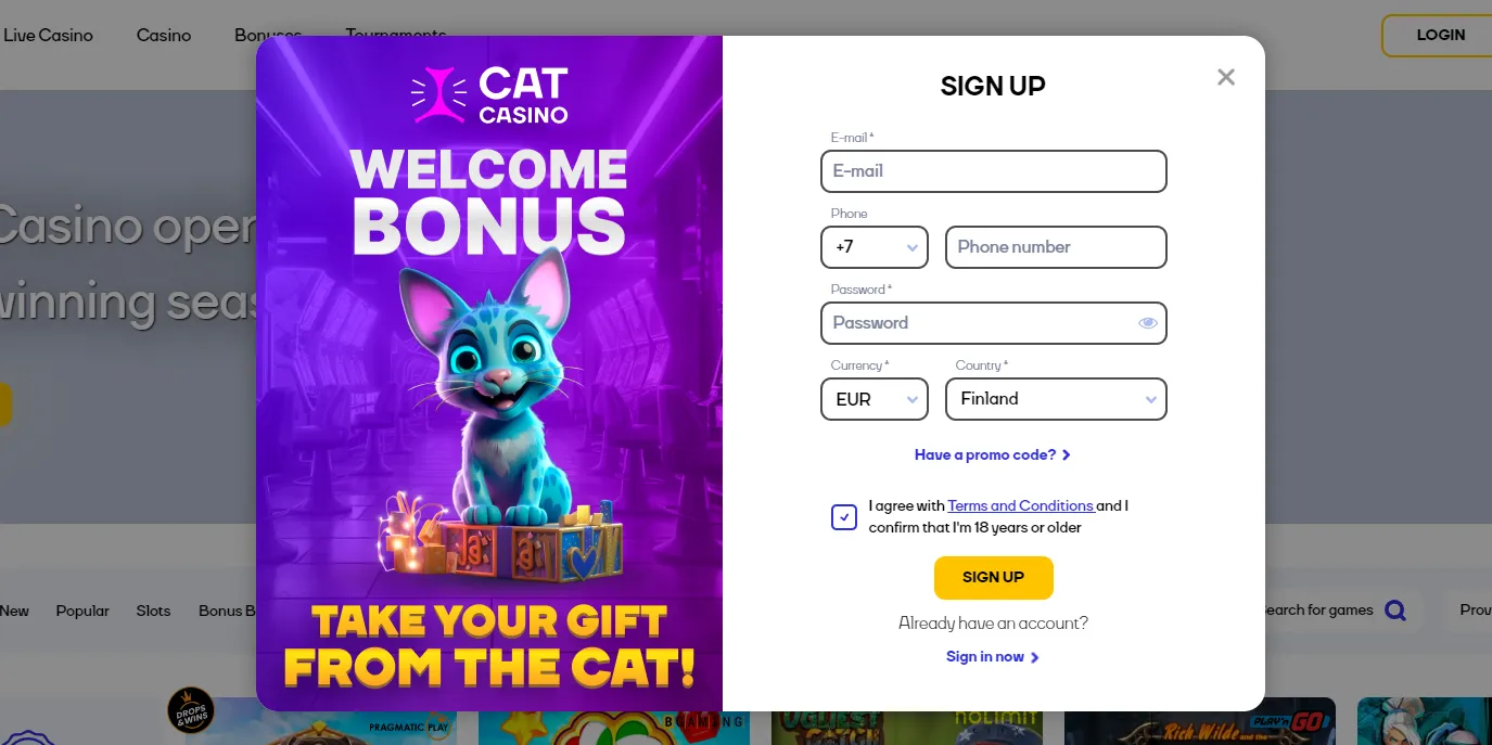 Registration at Cat Casino