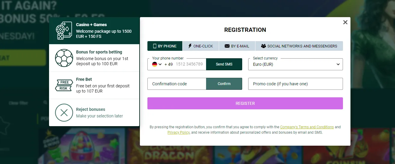 Registration at Spinbetter Casino